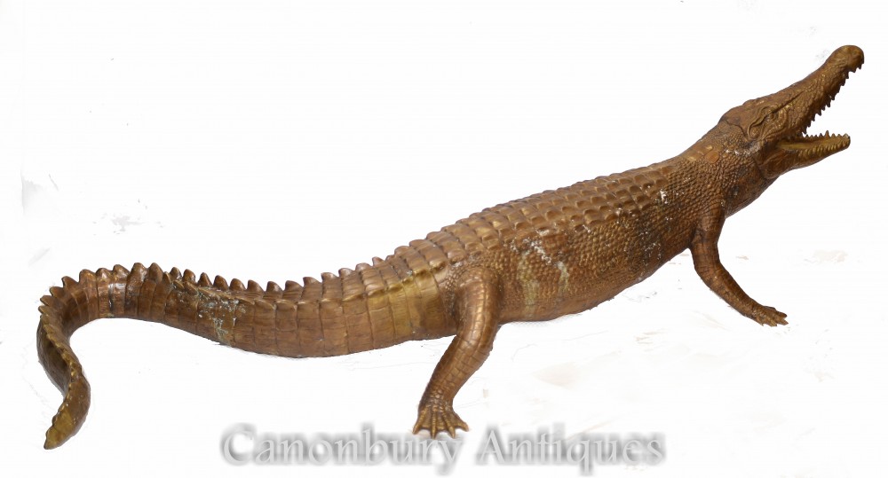 Large Bronze Crocodile Casting - Alligator Reptile Statue
