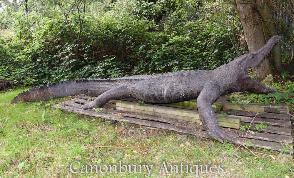 Lifesize Bronze Crocodile Statue - Pet Garden Alligator