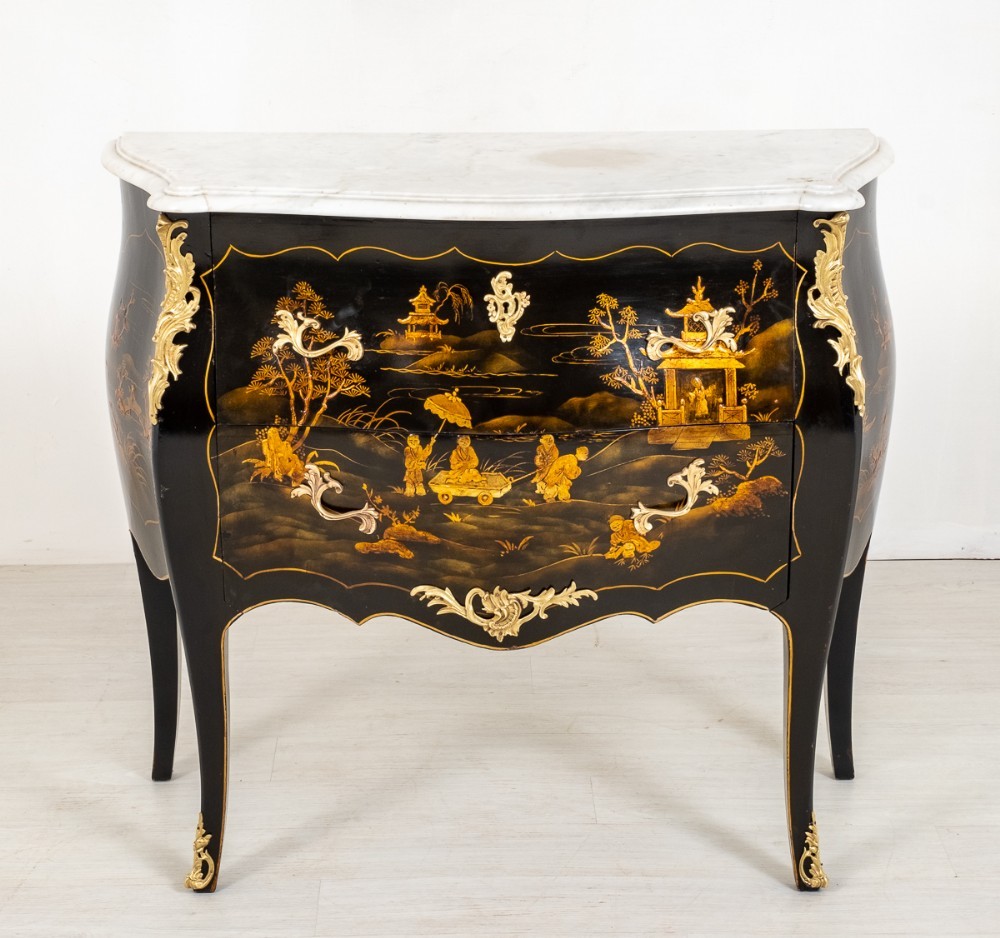 Louis XVI Chinoiserie Bombe Commode - Antique Chest Drawers 1880