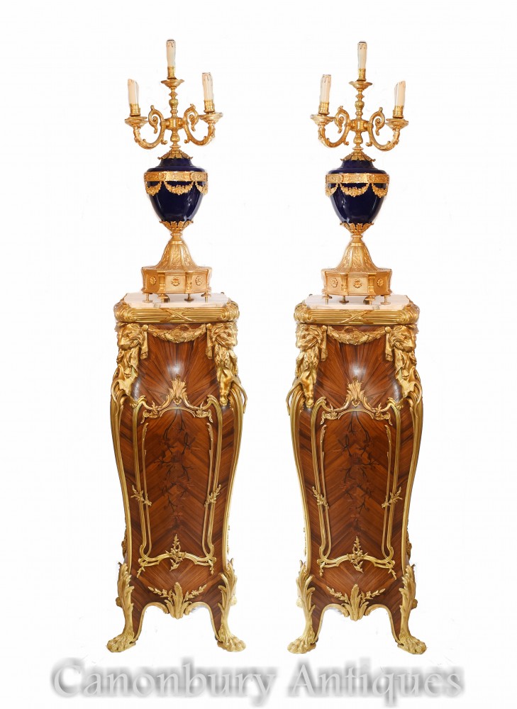 Pair Empire Pedestal Stands - Linke Gilt Side Column Tables