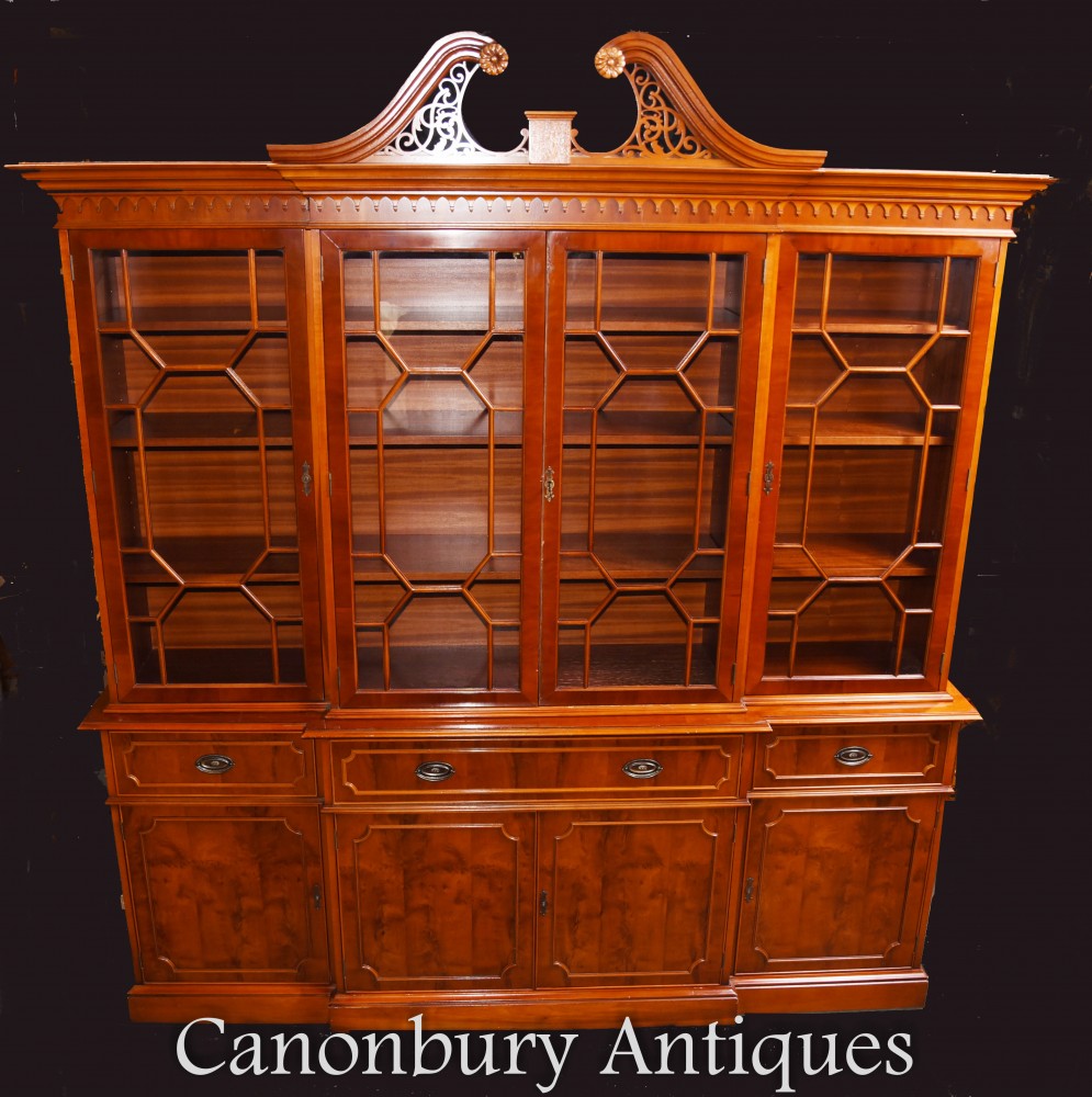 Regency Breakfront Bookcase Secretaire Desk Yew