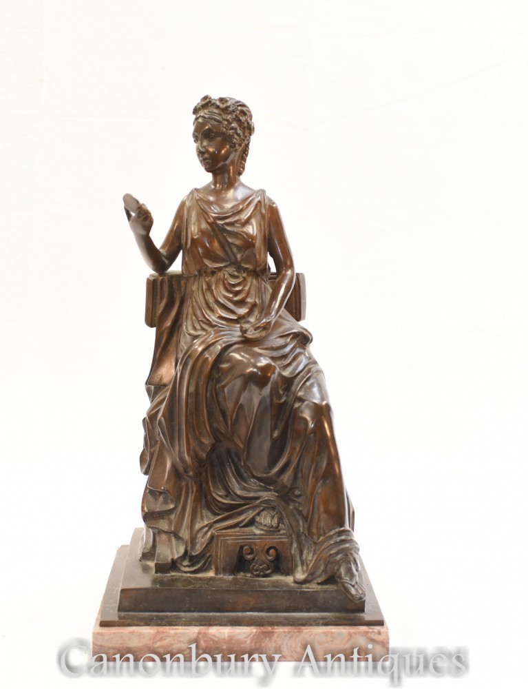 Roman Maiden Bronze Statue - Toga Clad Classical Figurine