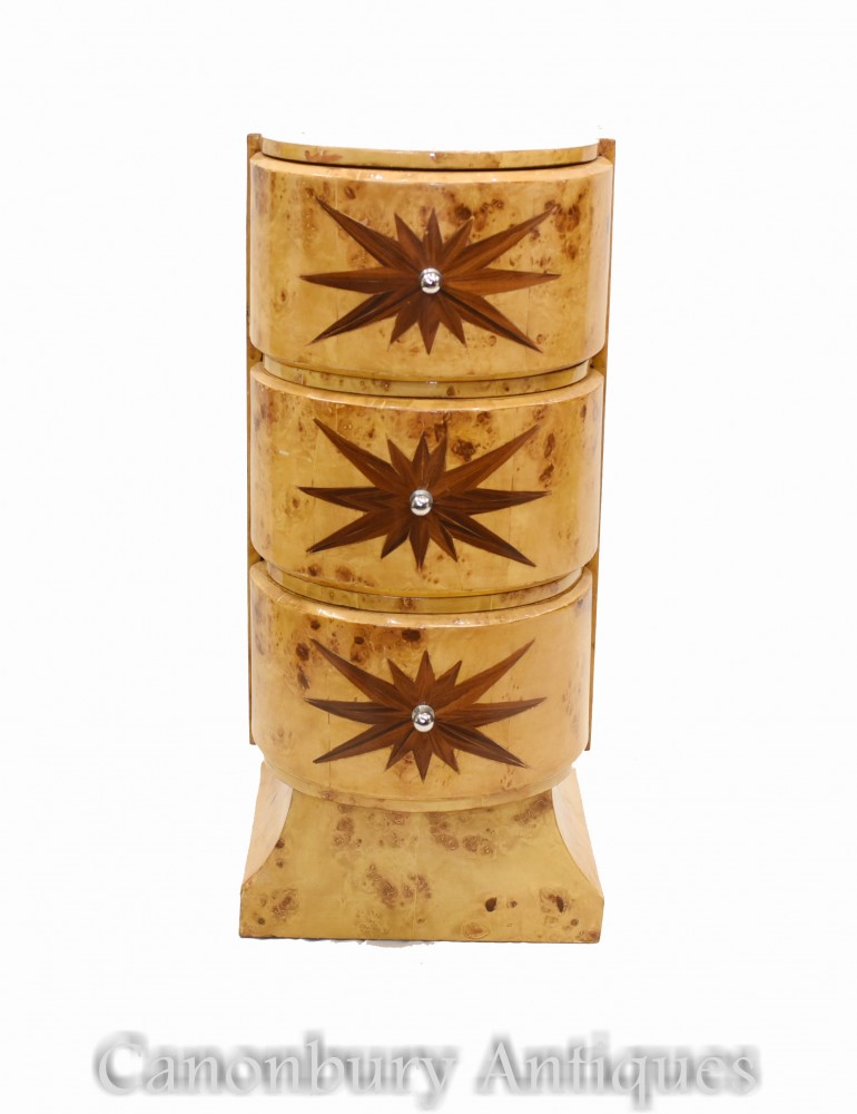 Single Art Deco Chest Drawers - Bedside Cabinet Nightstand