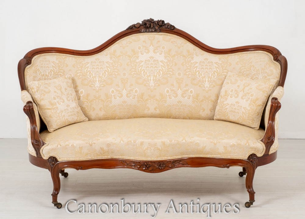 Victorian Settee Mahogany - Antique Carved Couch 1870