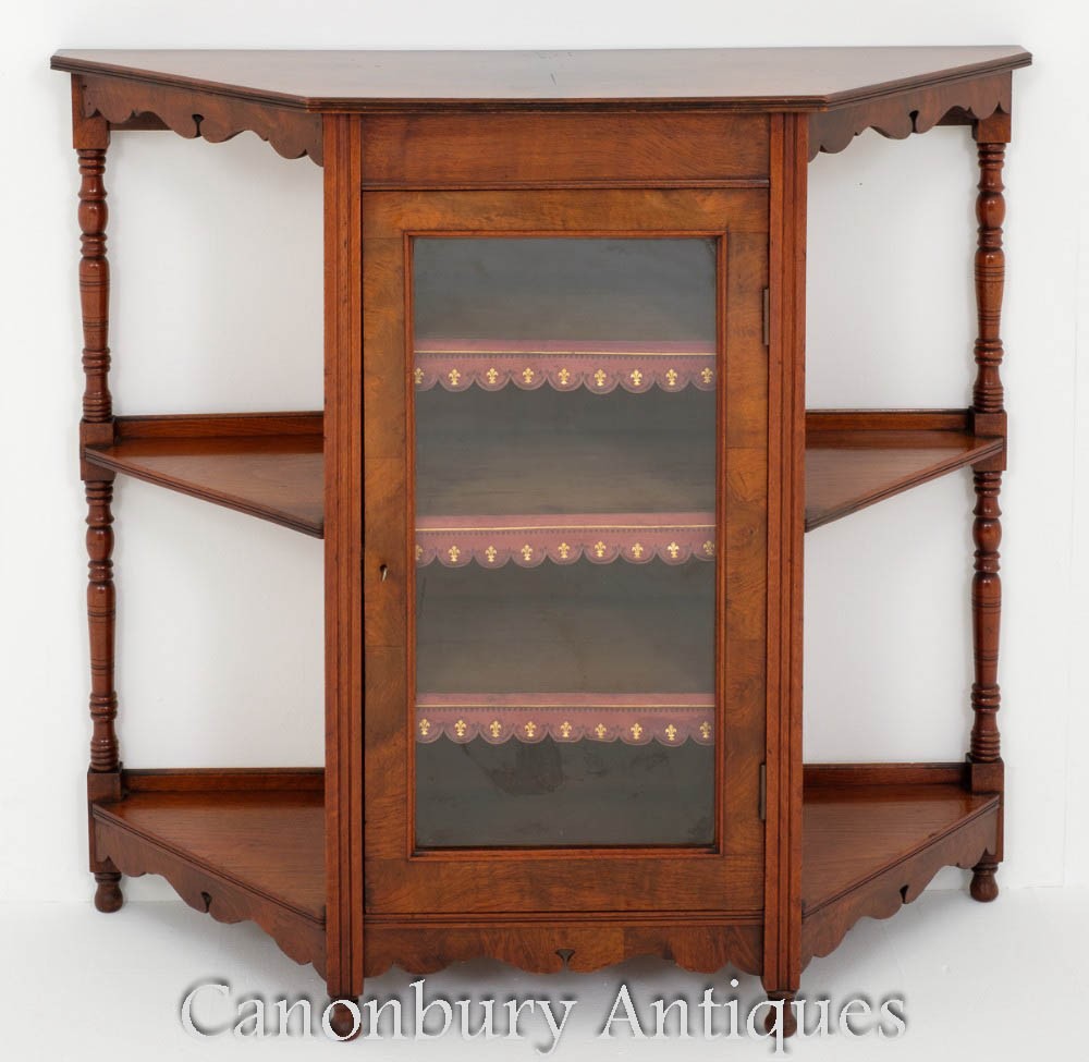 Victorian Side Cabinet - Antique Walnut Bookcase 1880
