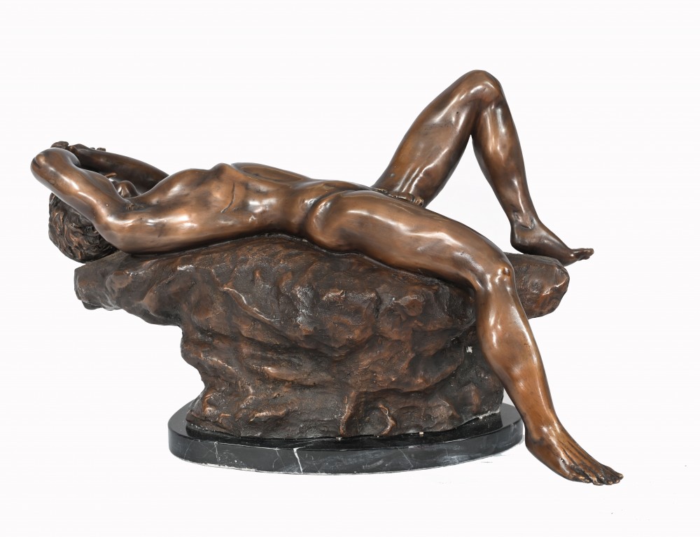 Bronze Male Nude Statue Reclining Figurine Classical Casting