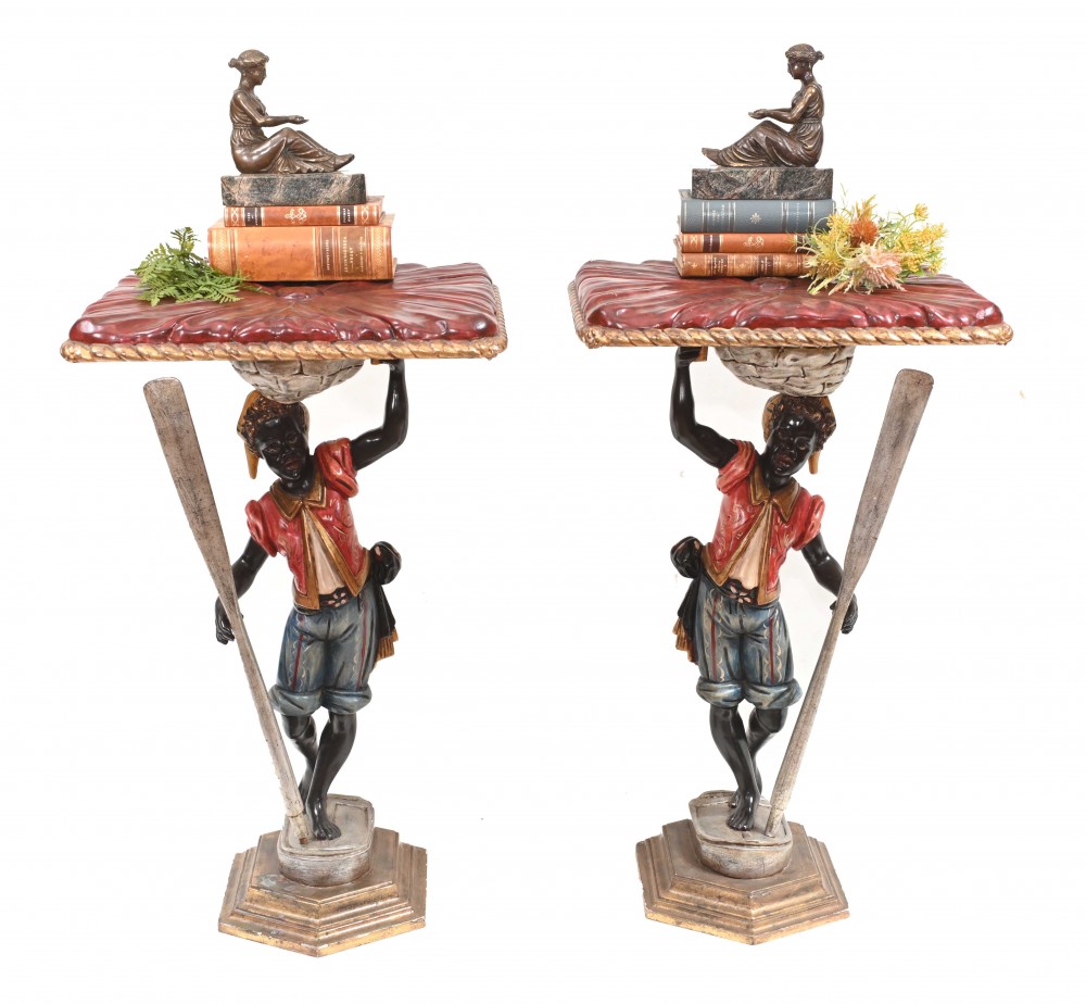 Pair Blackamoor Side Tables Italian Statues