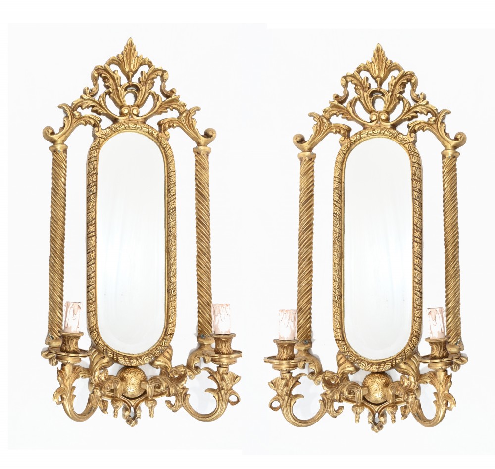 Pair Regency Gilt Sconces Mirrored Girandole Candelabras