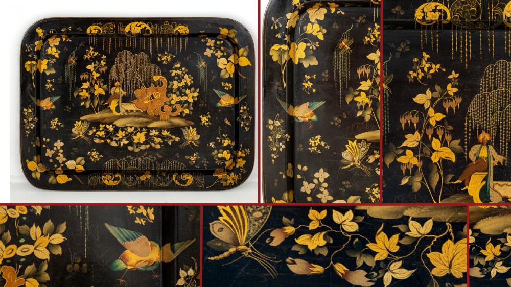 Chinese Lacquer Tray Chinoiserie Antique Platter 1930