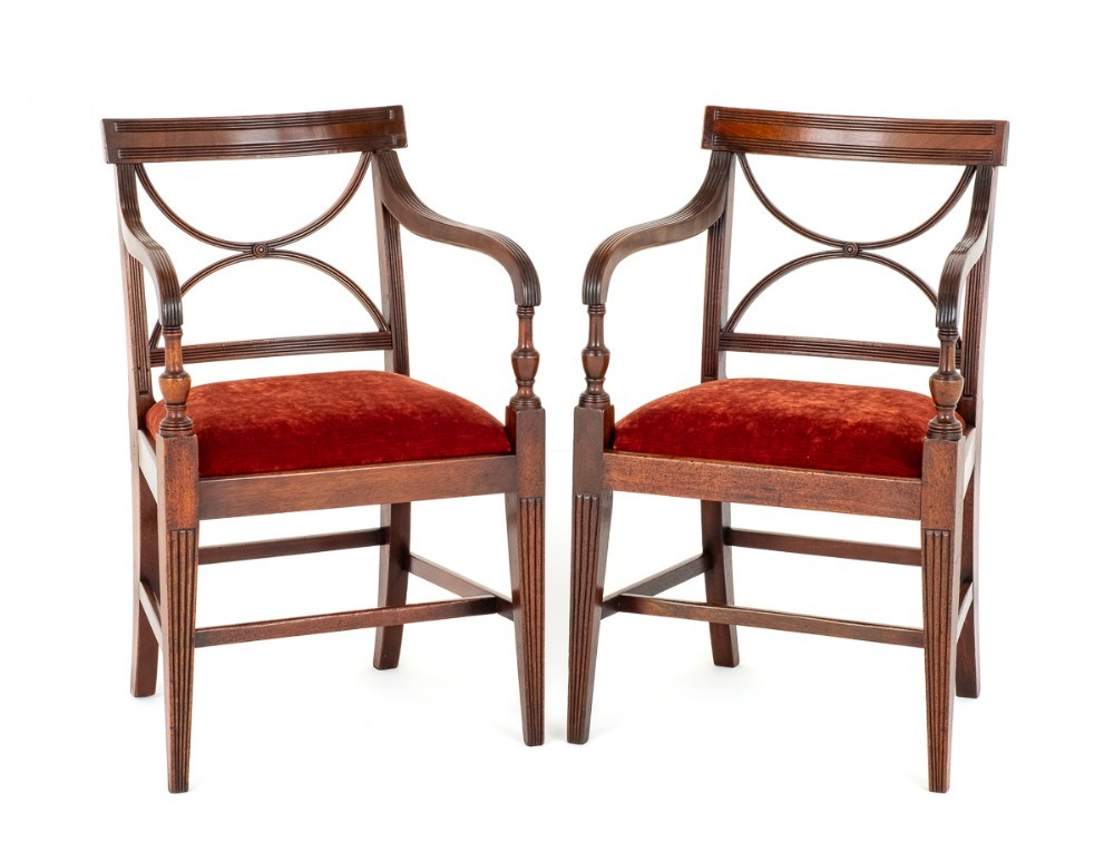 Pair Regency Arm Chairs Period Mahogany Antique