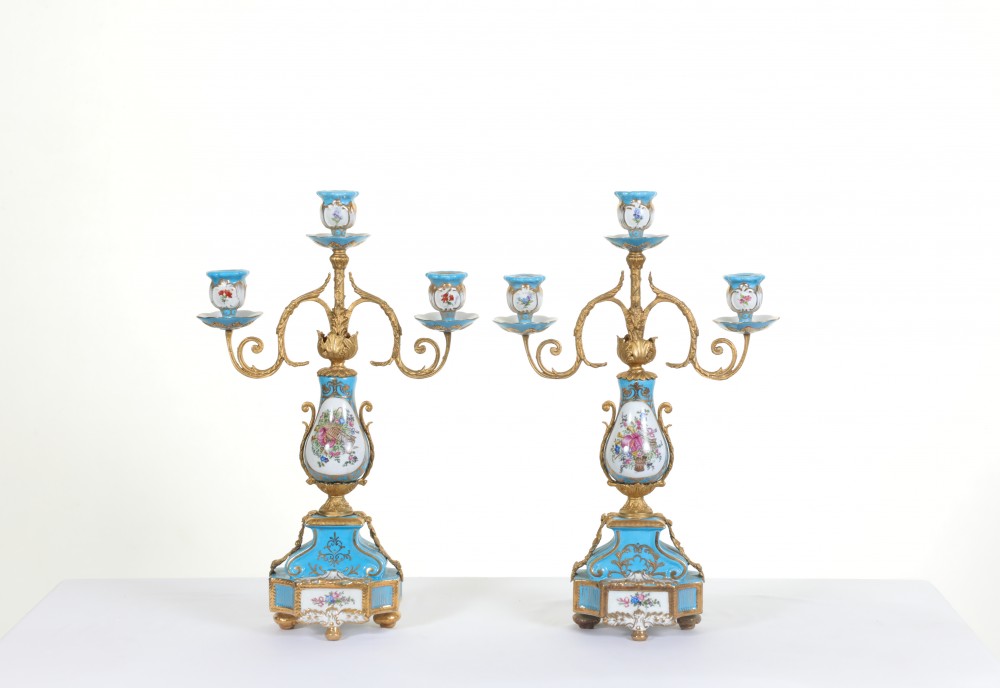 Pair Sevres Candelabras French Porcelain Candles