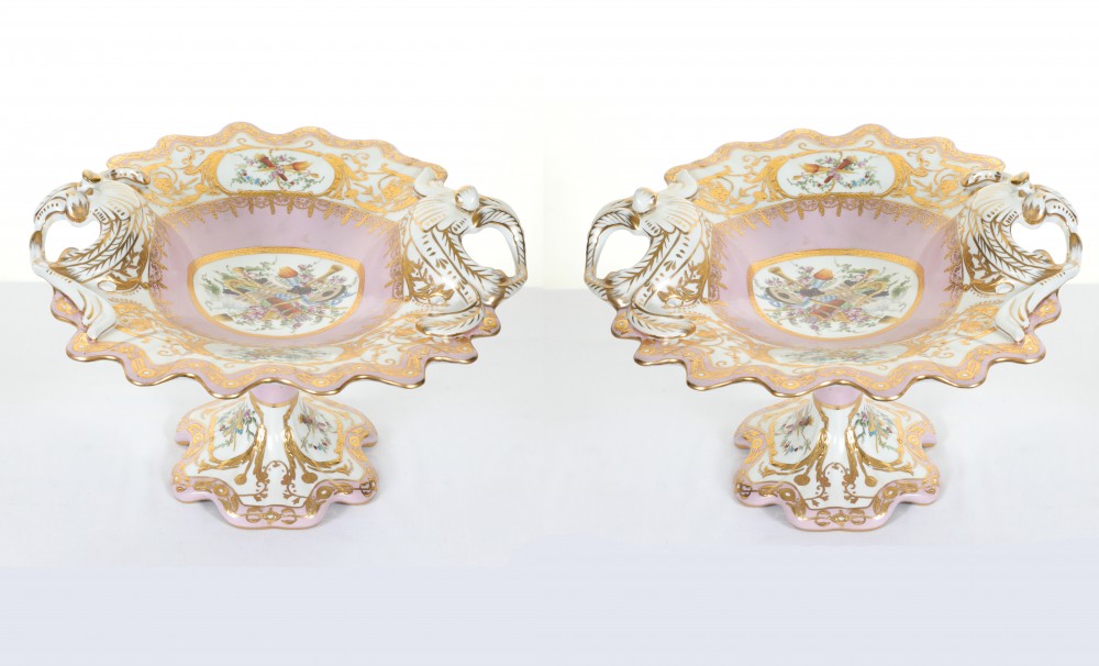 Pair Sevres Comports French Porcelain Dishes