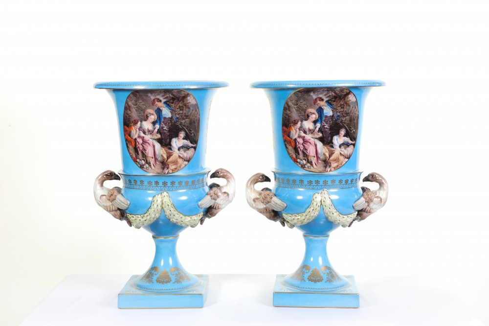 Pair Sevres Porcelain Urns Campana Vases