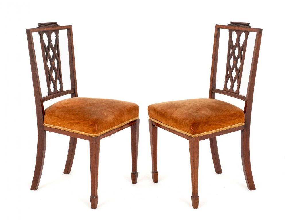 Pair Sheraton Side Chairs Mahogany Accent Seats