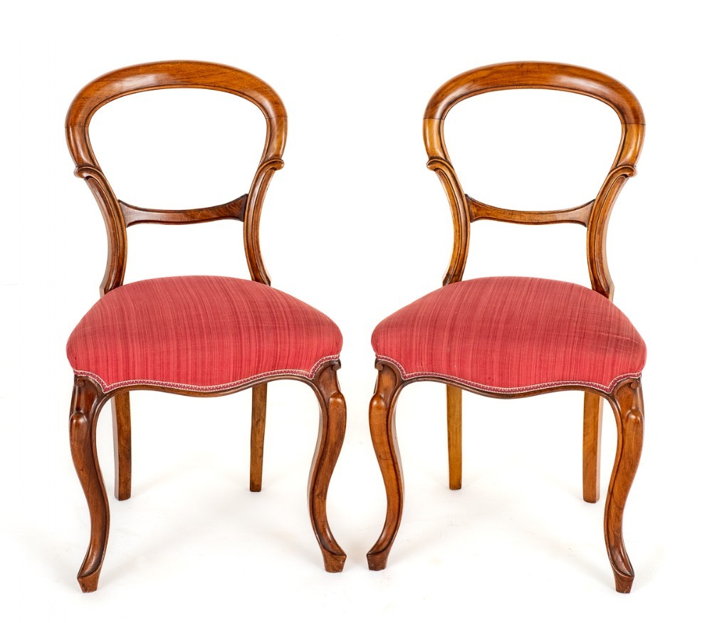 Pair Victorian Chairs Walnut Balloon Back 1860