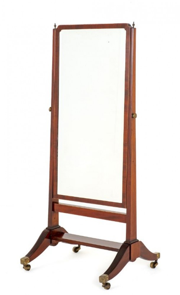 Sheraton Cheval Mirror Antique Mahogany 1890