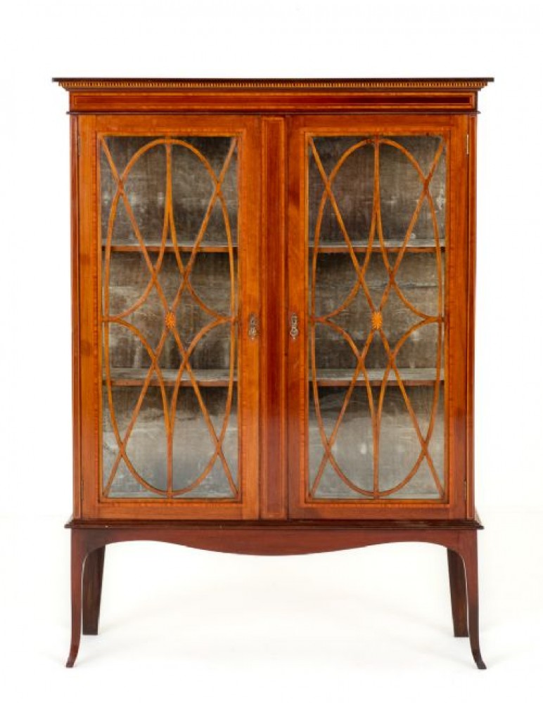 Sheraton Display Cabinet Mahogany Inlay Antiques