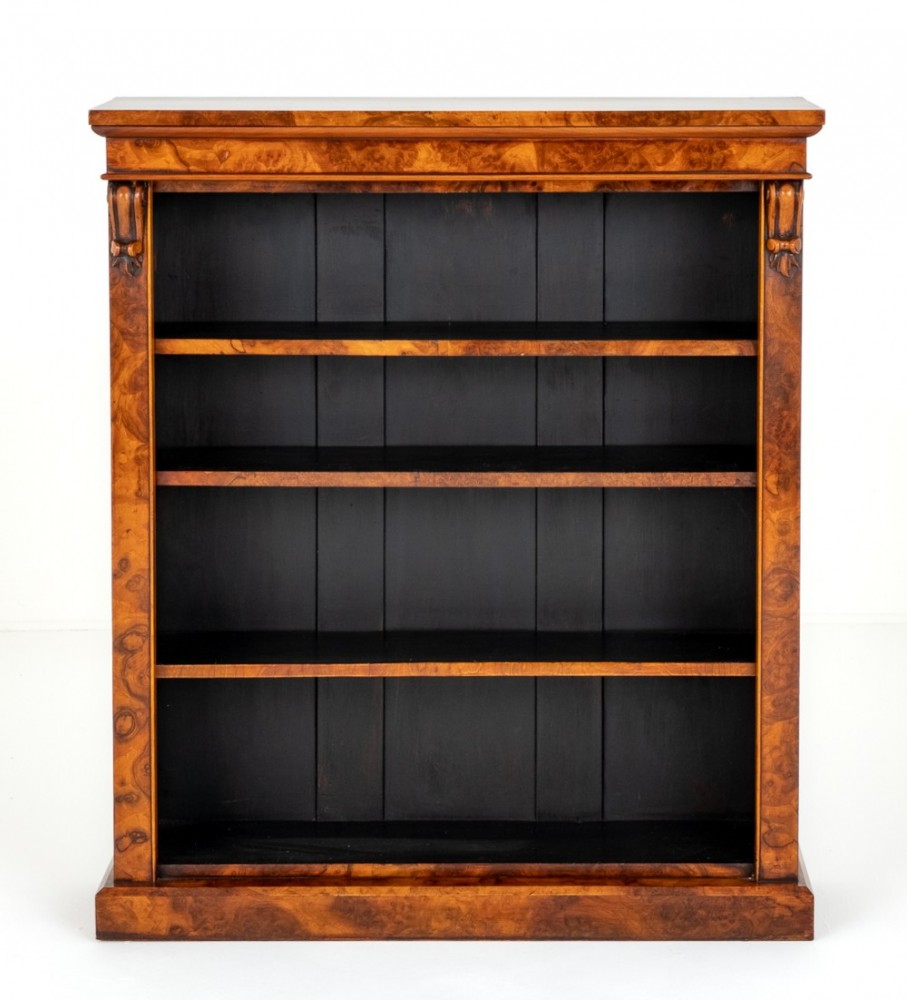 Victorian Bookcase Open Front Burr Walnut 1860