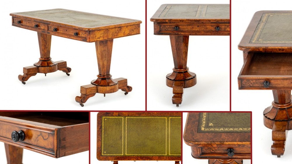 William IV Library Table Desk Burr Walnut