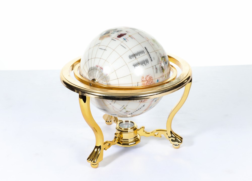 World Globe Brass Enamel Map Compass
