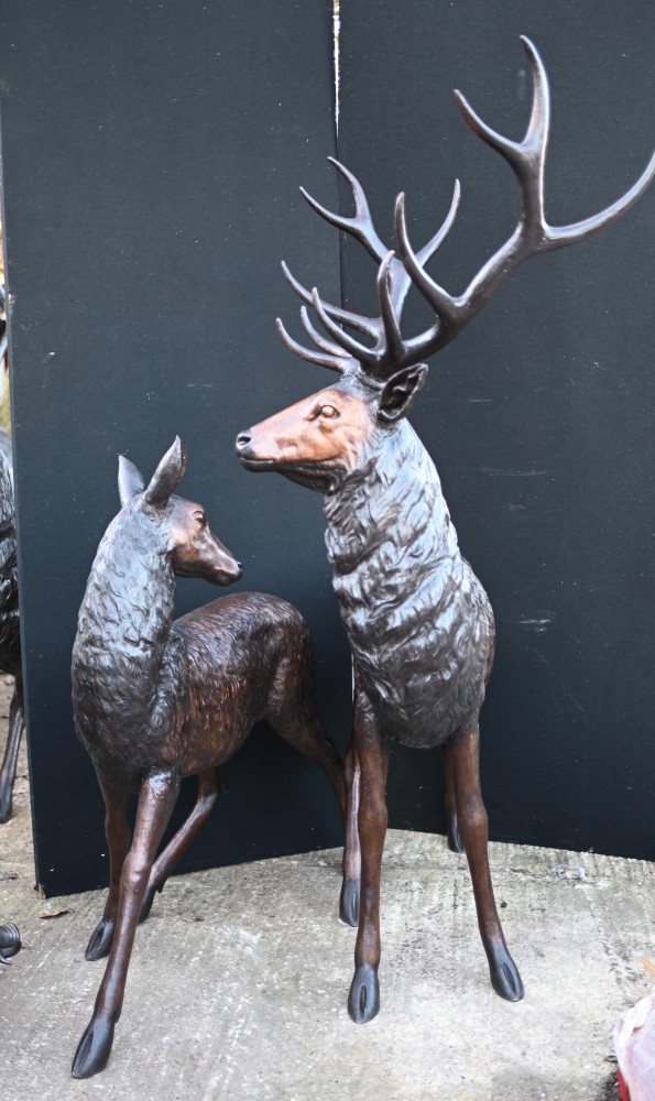 Bronze Stag and Deer Statues Pair Scottish Highland Garden Castings