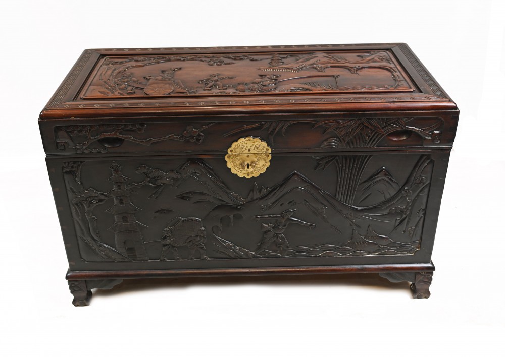 Chinese Camphor Chest Hardwood Carved Luggage Box 1880