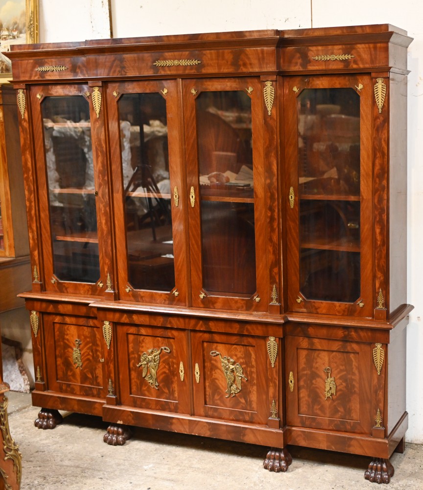 French Empire Breakfront Bookcase Flame Mahogany 1880