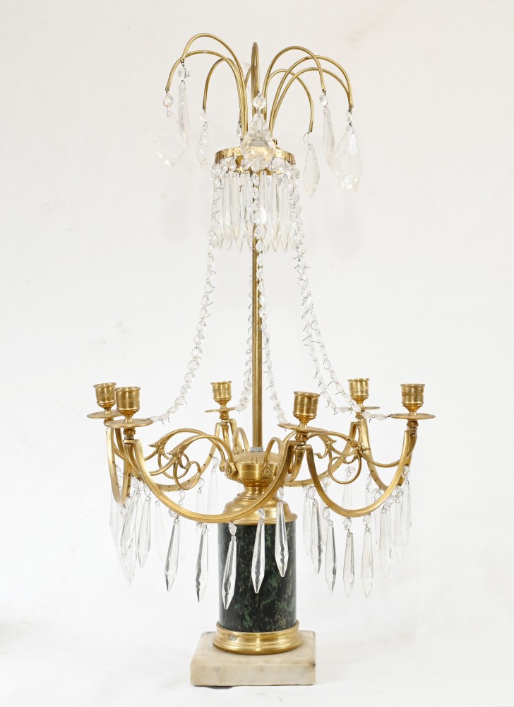 French Ormolu Candelabra Lustre Marble Empire Base