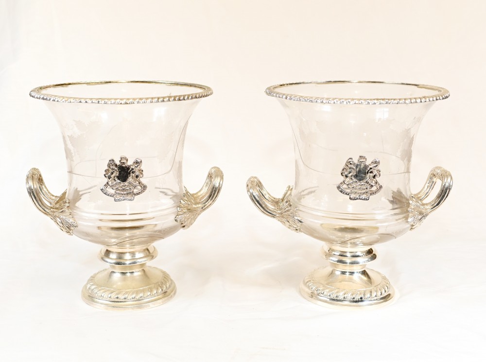 Pair Glass Urns Champagne Cooler French Wine Bucket