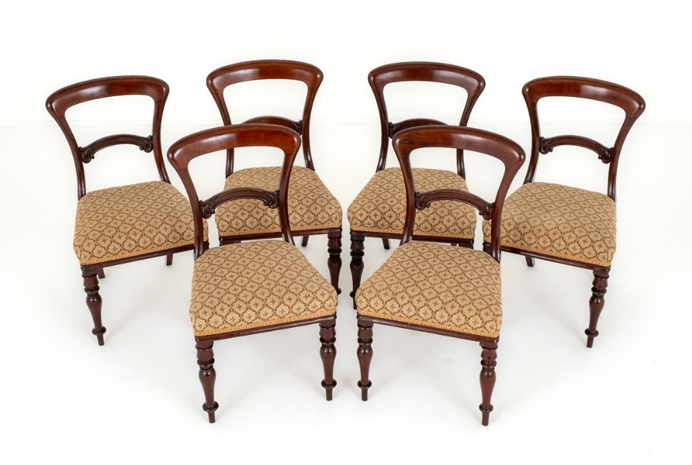 Set Victorian Dining Chairs Balloon Back Mahogany