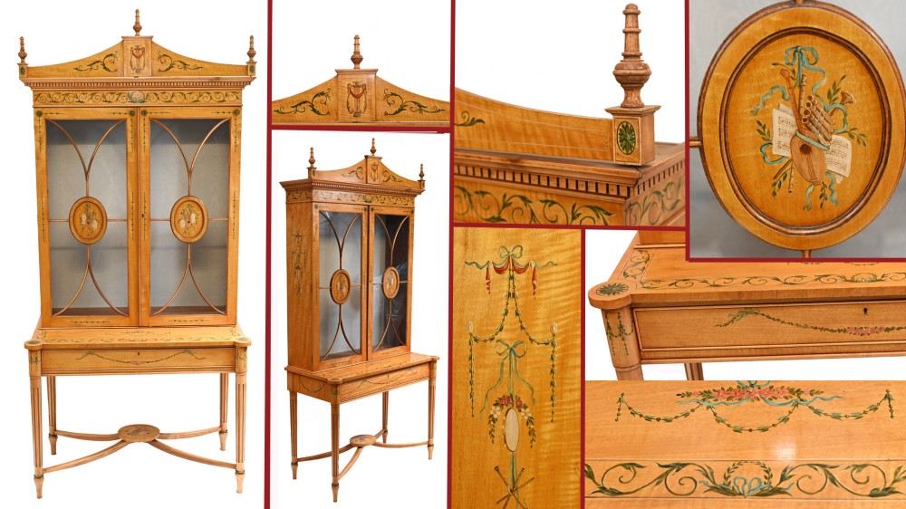 Sheraton Display Cabinet Satinwood Regency Bookcase