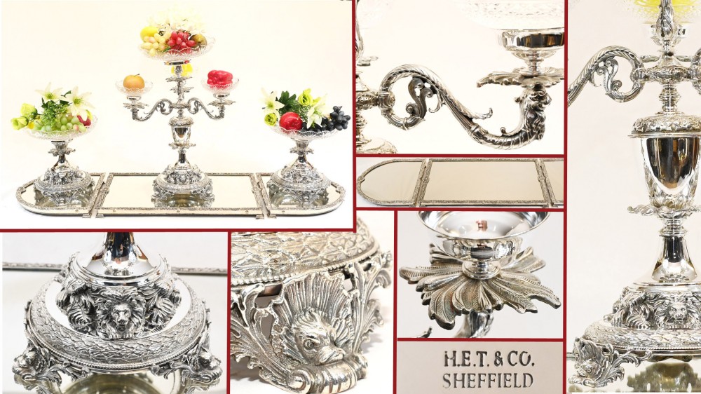 Silver Plate Table Centrepiece Glass Sheffield Epergne Dish
