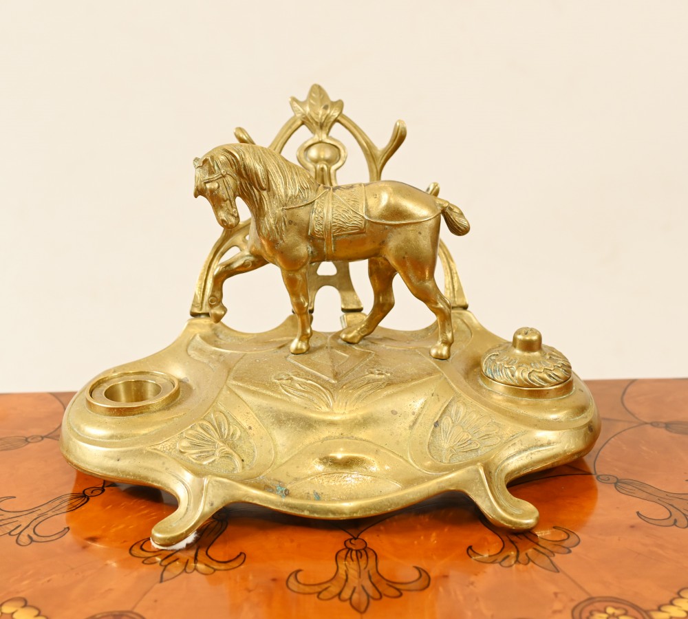 Victorian Ormolu Inkwell Horse Writing
