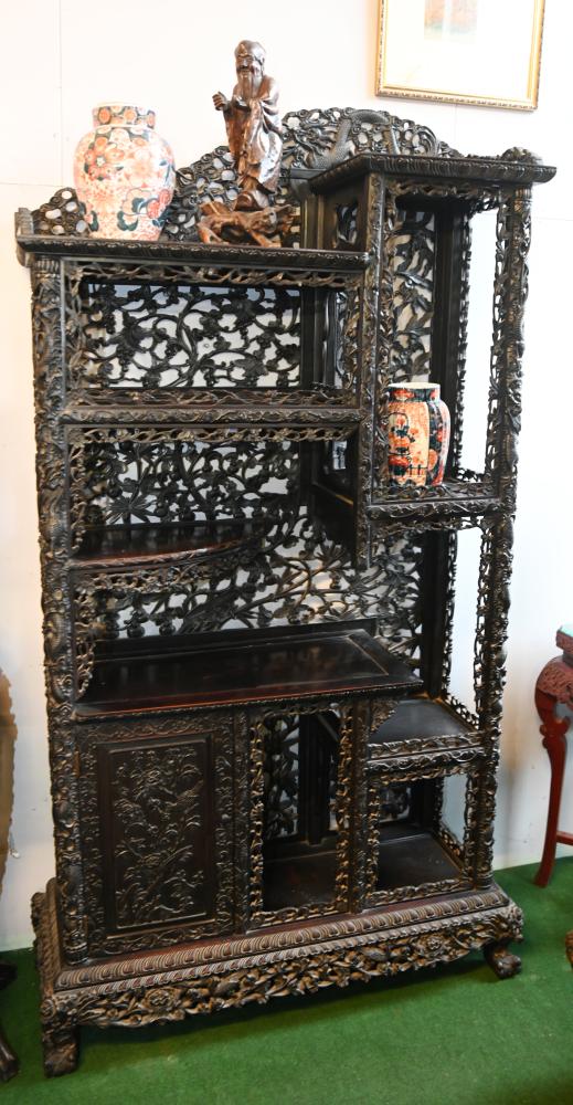 Antique Chinese Display Cabinet Profusely Carved Padouk 1860